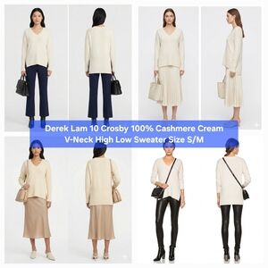 Derek Lam 10 Crosby 100% Cashmere Cream V-Neck High Low Sweater Size S/M